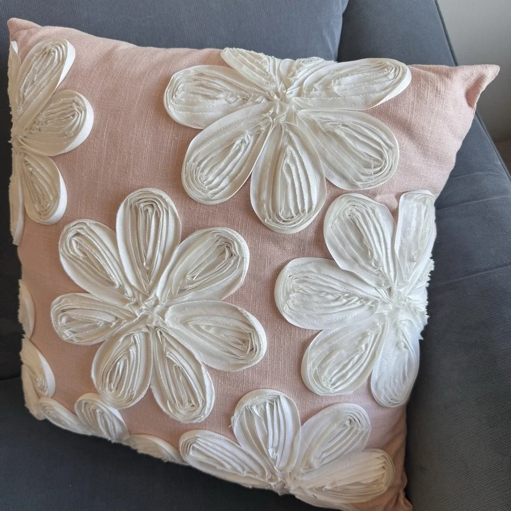 Pier 1 Imports Rose Pink Throw Pillow ~ Beautiful White Floral Flower 16